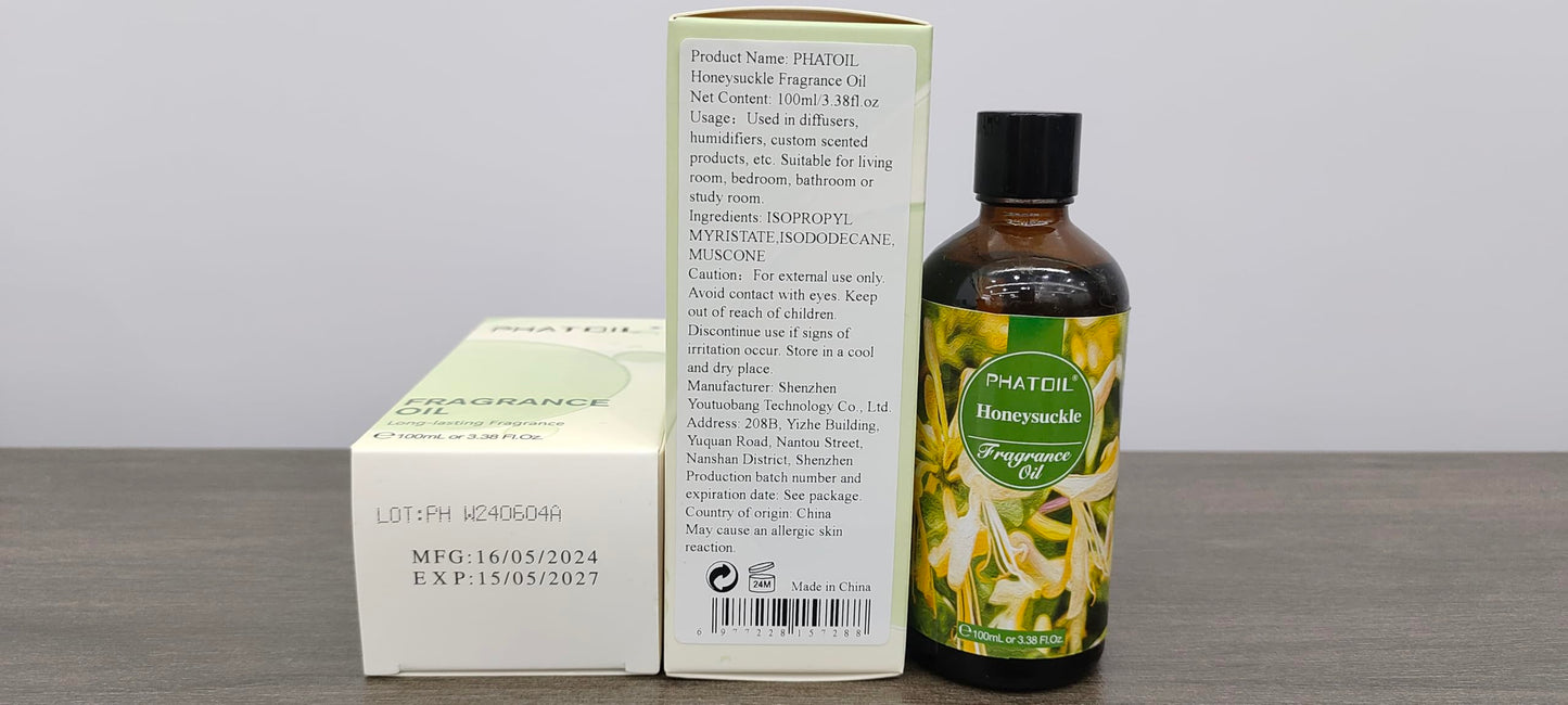 PHATOIL Honeysuckle Fragrance Oil 100ml (3.38 fl oz) | Aromatherapy, Diffuser Oil, DIY Candles & Soaps