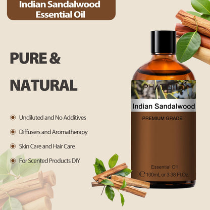 PHATOIL Indian Sandalwood Essential Oil - Pure 100ml for Hair & Skin
