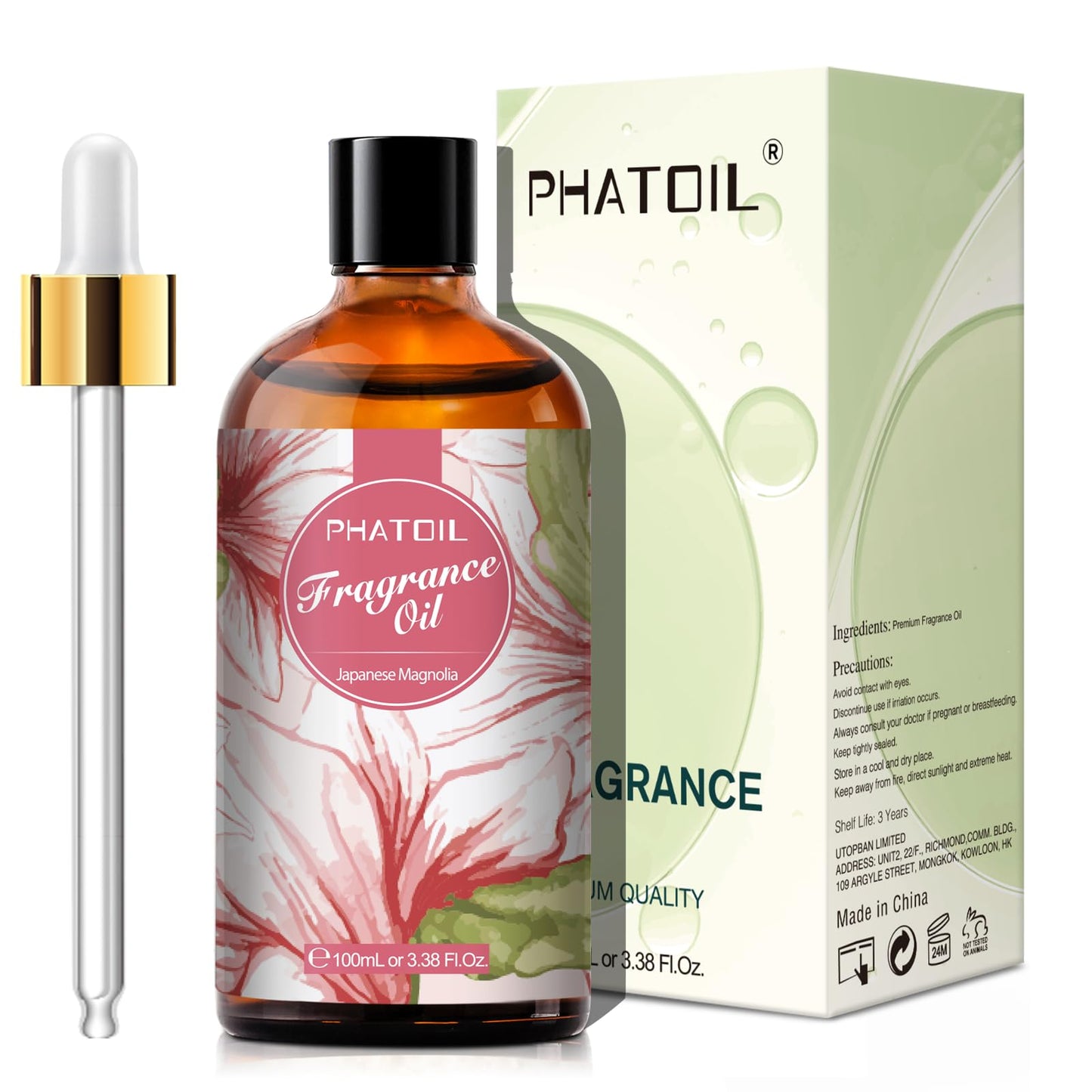 PHATOIL Japanese Magnolia Fragrance Oil – 3.38 fl oz / 100ml for Diffusers, Aromatherapy, DIY Candles & Soaps