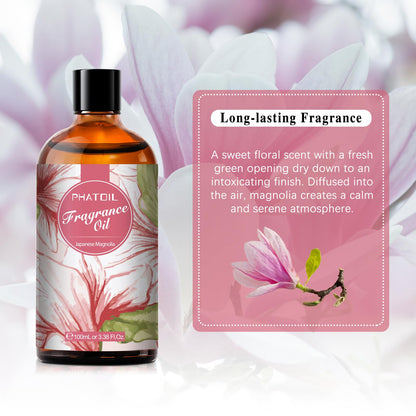 PHATOIL Japanese Magnolia Fragrance Oil – 3.38 fl oz / 100ml for Diffusers, Aromatherapy, DIY Candles & Soaps
