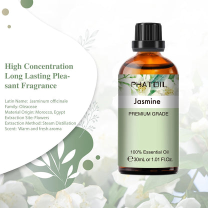 Jasmine Essential Oil 30ml | PHATOIL Long-Lasting Jasmine Oil for Aromatherapy, Diffusers, DIY Soap & Candles