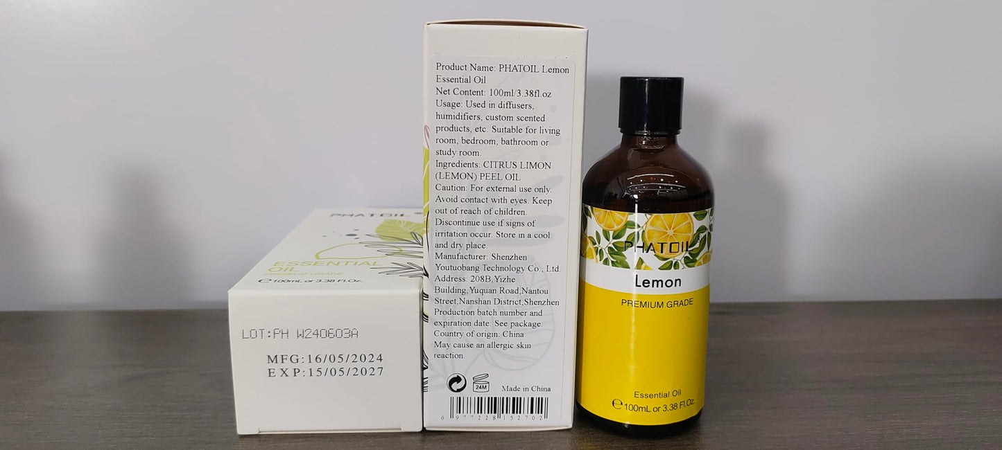 PHATOIL Lemon Essential Oil 3.38oz – Aromatherapy, Diffusers, DIY Candles & Gifts
