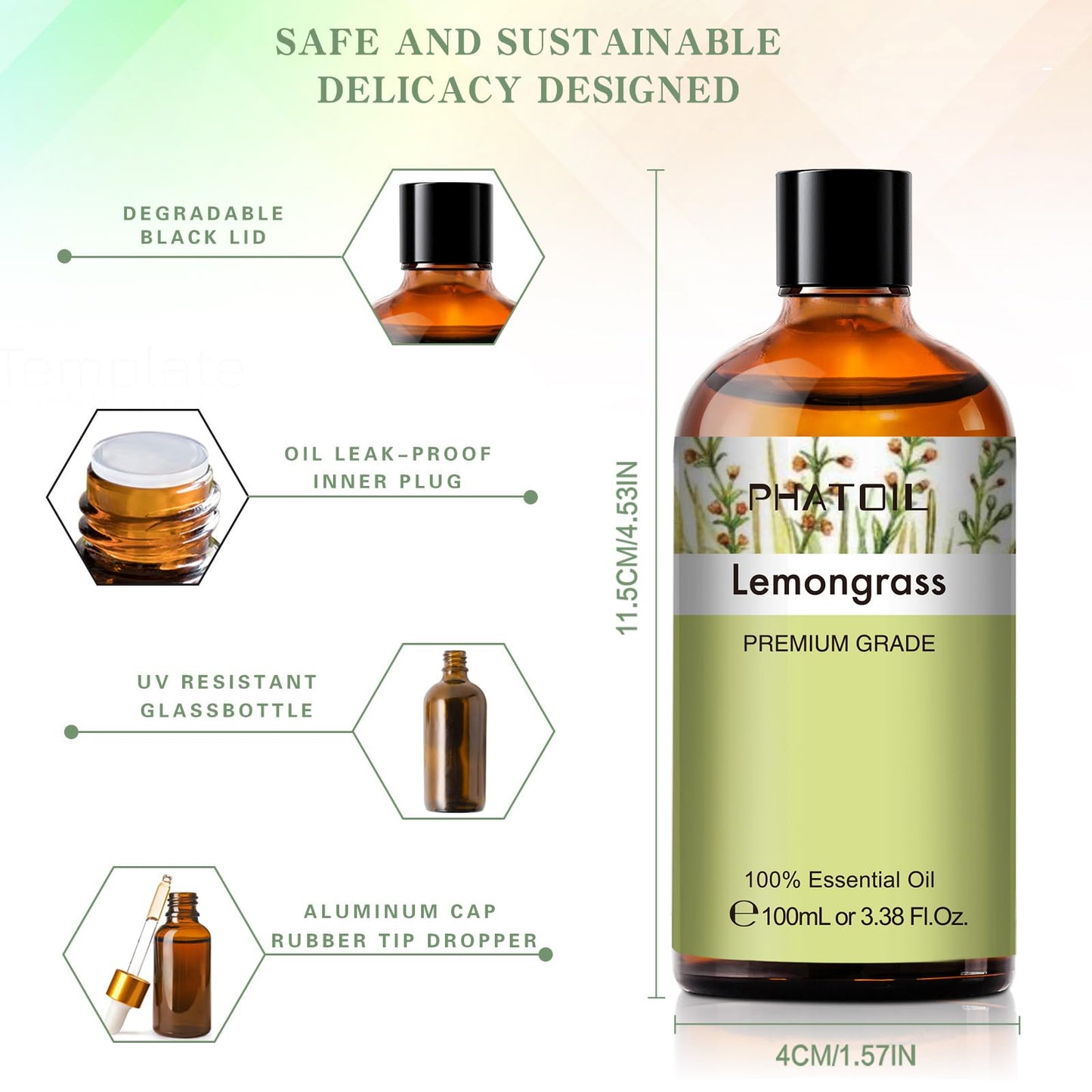 PHATOIL Lemongrass Essential Oil 100ml | Aromatherapy, Diffuser & Soap Making
