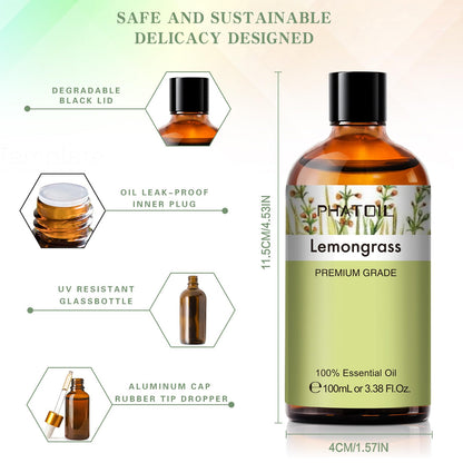 PHATOIL Lemongrass Essential Oil 100ml | Aromatherapy, Diffuser & Soap Making