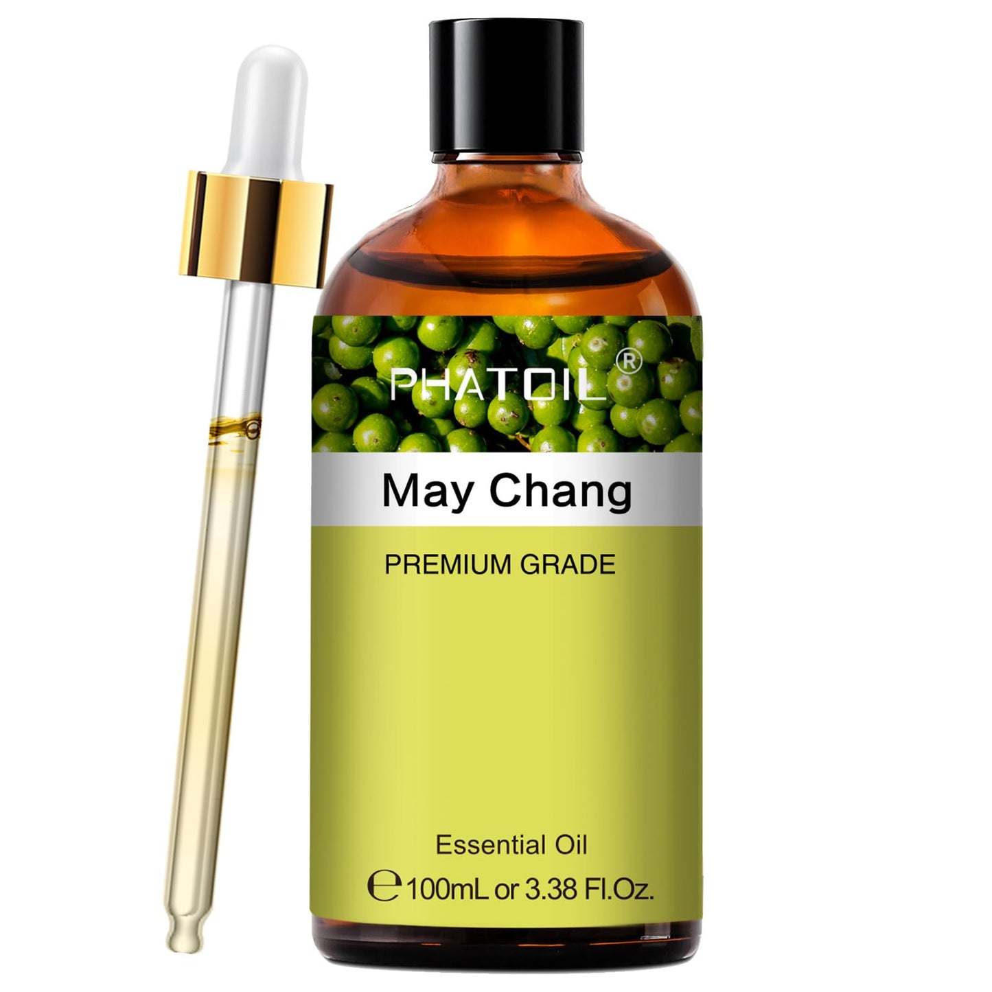 PHATOIL May Chang Essential Oil - Pure Premium 100ml / 3.38 Fl Oz for Hair, Skin, Aromatherapy, DIY Candles & Soap