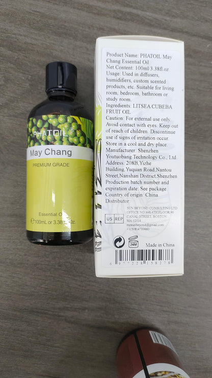 PHATOIL May Chang Essential Oil - Pure Premium 100ml / 3.38 Fl Oz for Hair, Skin, Aromatherapy, DIY Candles & Soap