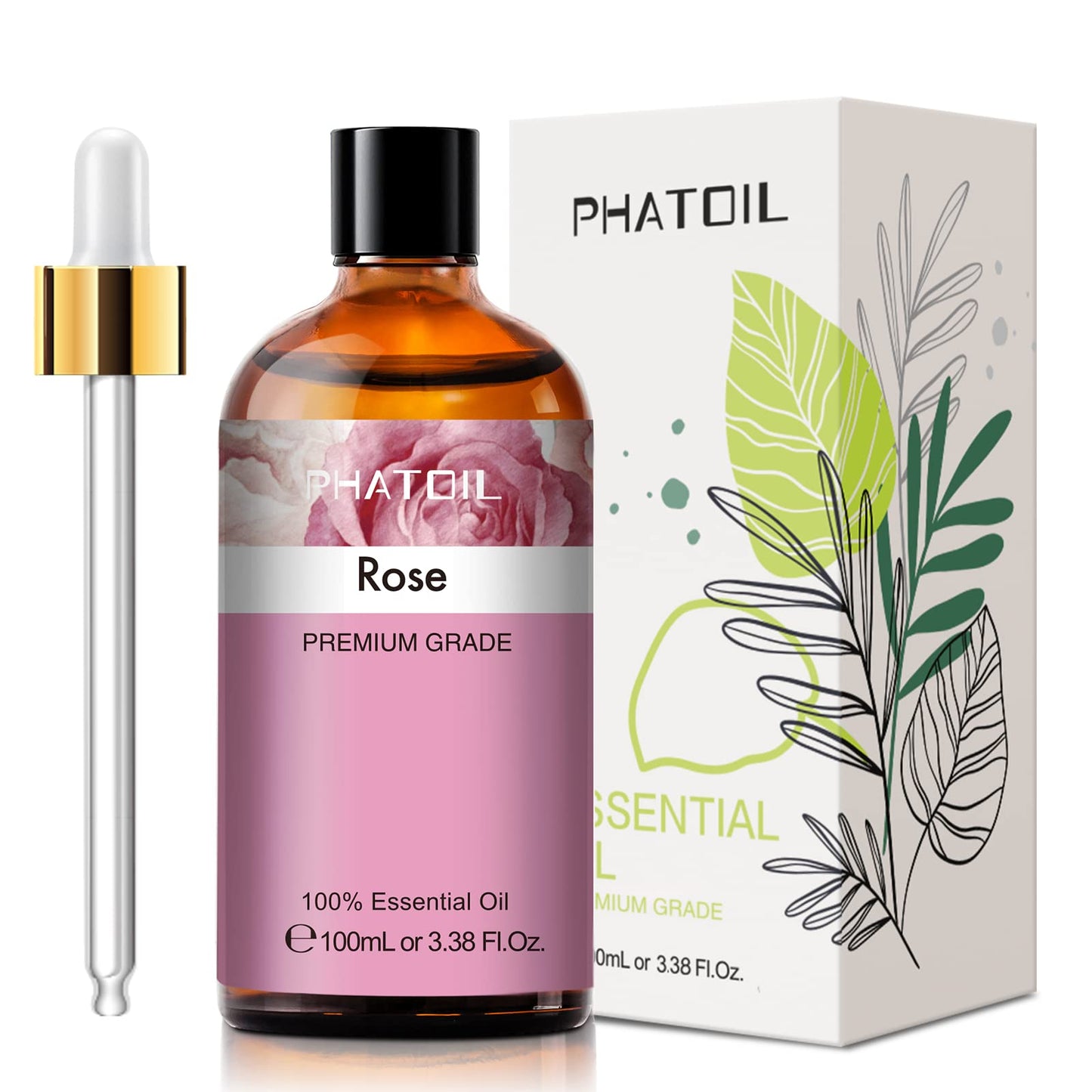 PHATOIL Rose Essential Oil 100ml with Glass Dropper – Aromatherapy, DIY Candles & Soaps