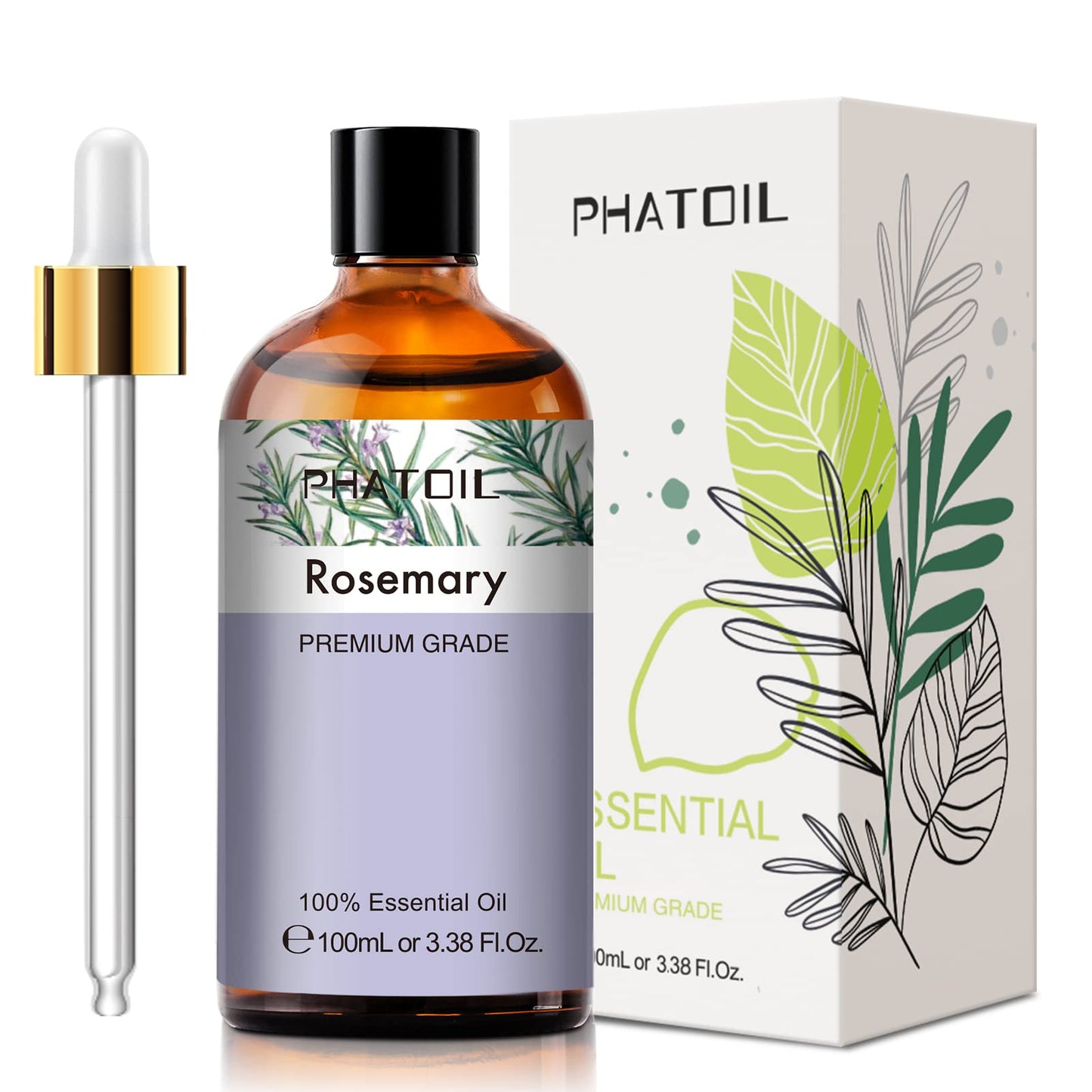 PHATOIL Rosemary Essential Oil 100ml (3.38 fl oz) for Aromatherapy Diffusers, Candles & Soap