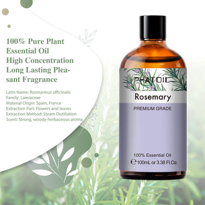 PHATOIL Rosemary Essential Oil 100ml (3.38 fl oz) for Aromatherapy Diffusers, Candles & Soap