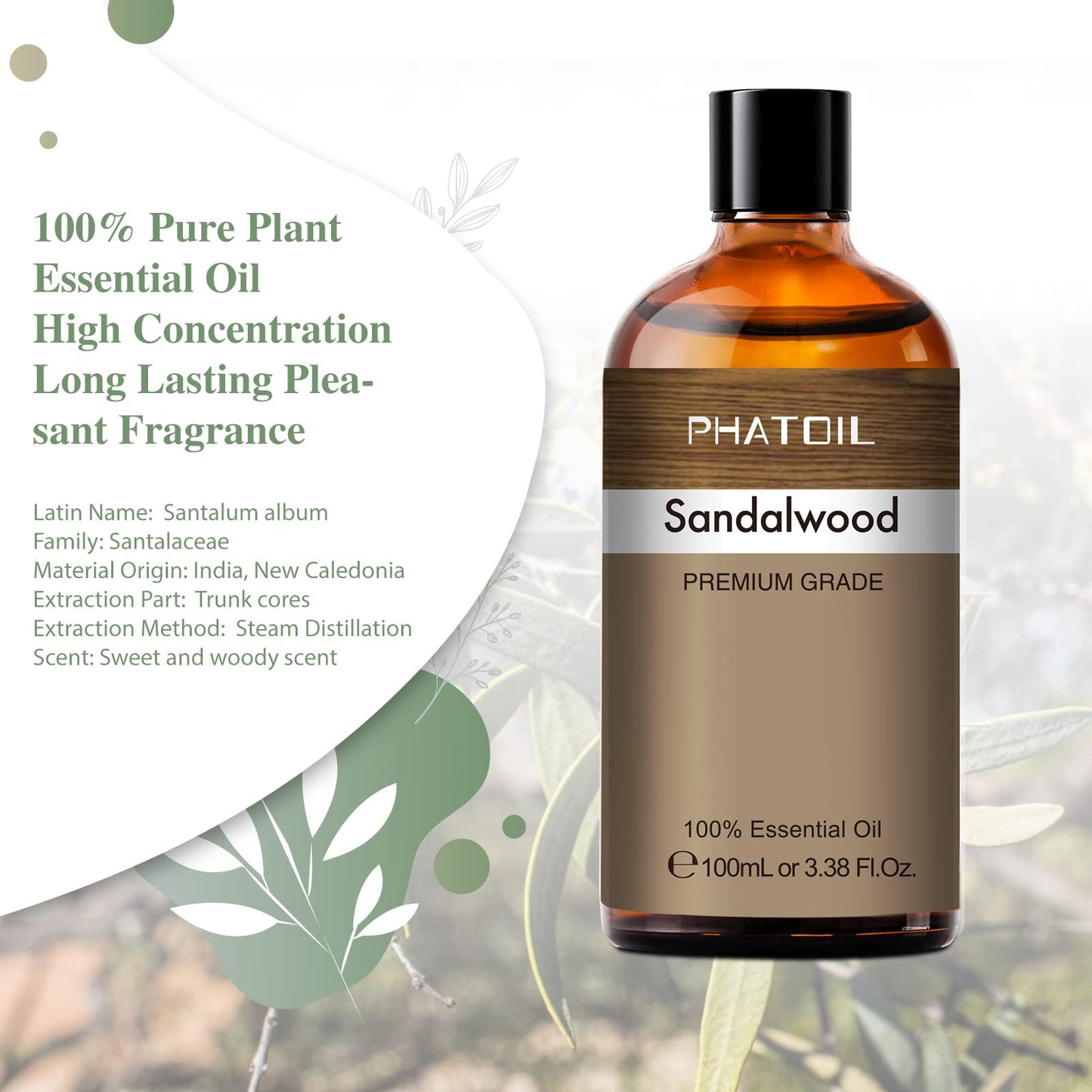 PHATOIL Sandalwood Essential Oil 100ml (3.38 oz) – Pure Aromatherapy
