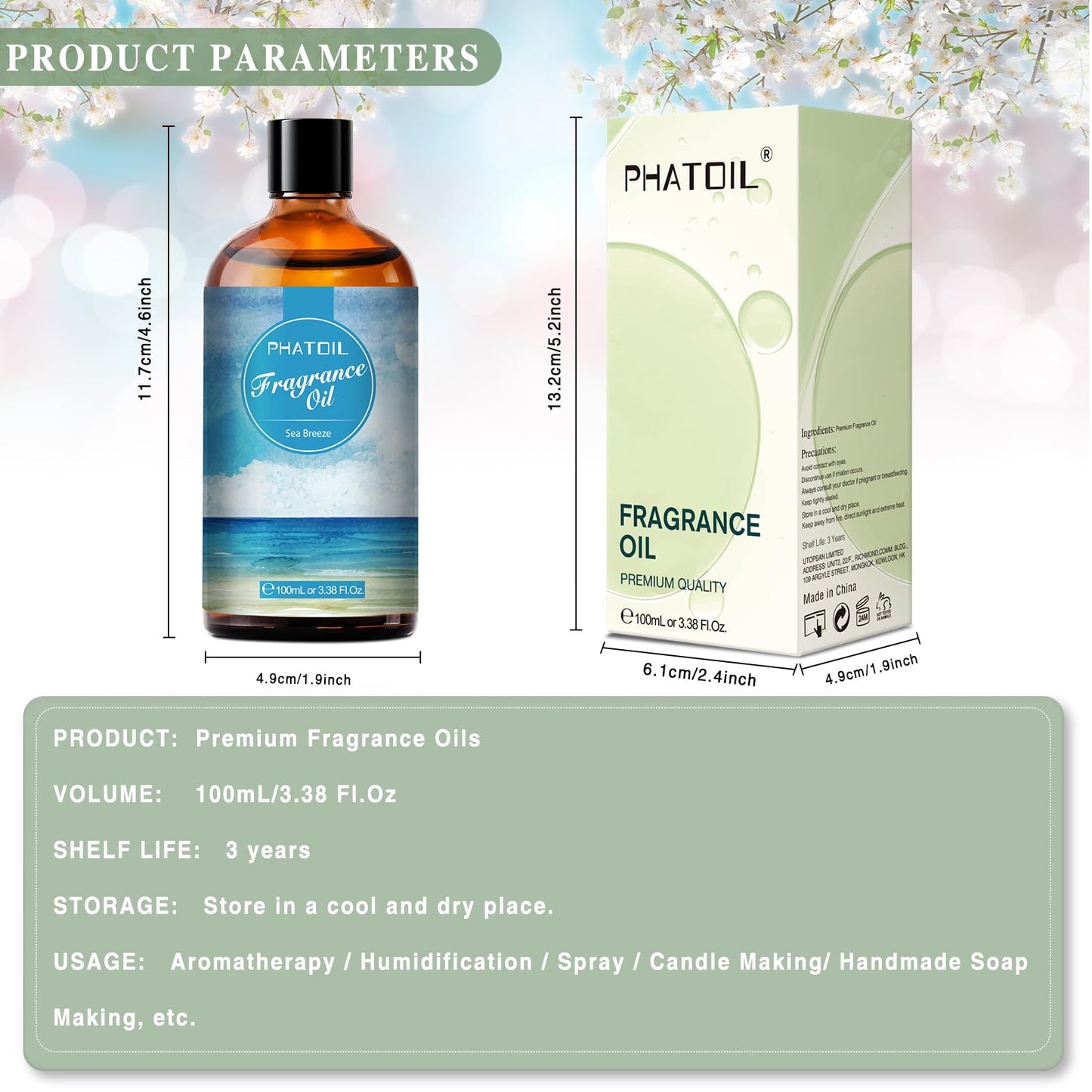 PHATOIL Sea Breeze Fragrance Oil – 100ml | Aromatherapy, Diffusers, DIY Candles & Soaps