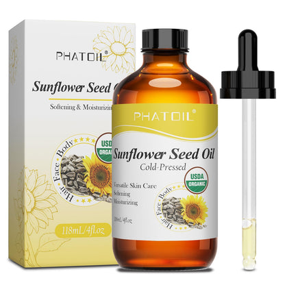 PHATOIL Organic Sunflower Seed Oil – Cold-Pressed, USDA Organic, 118 ml