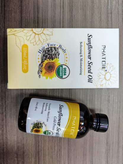 PHATOIL Organic Sunflower Seed Oil – Cold-Pressed, USDA Organic, 118 ml