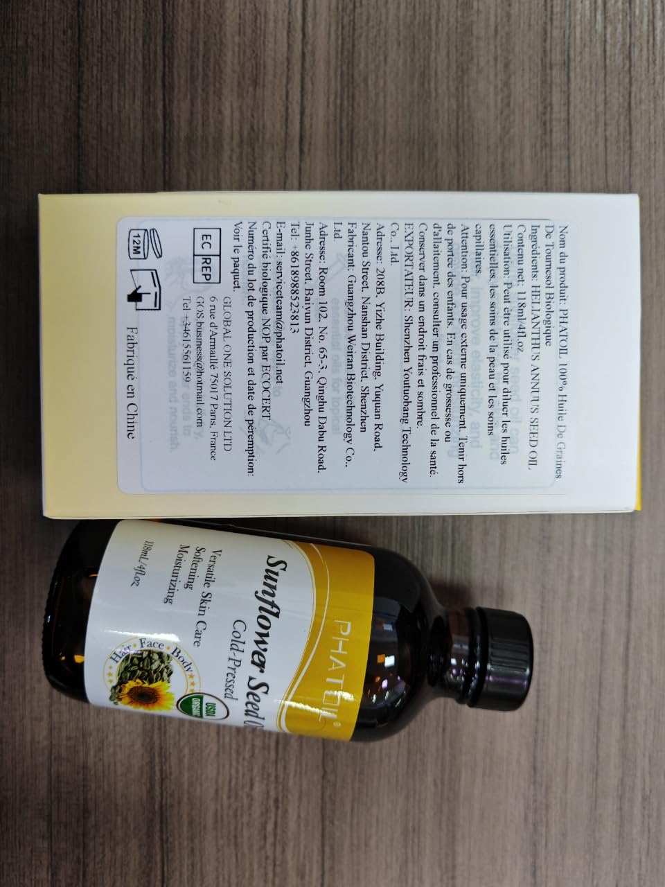 PHATOIL Organic Sunflower Seed Oil – Cold-Pressed, USDA Organic, 118 ml