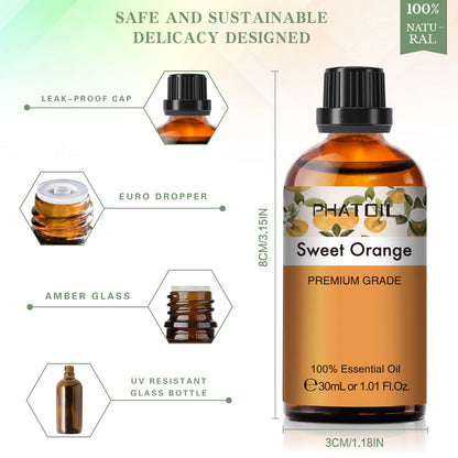 PHATOIL 30ml Sweet Orange Essential Oil for Aromatherapy & Diffusers