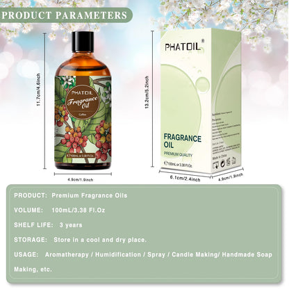PHATOIL Coffee Fragrance Oil 100ml (3.38 fl oz) for Aromatherapy, Diffusers, DIY Candles & Soaps
