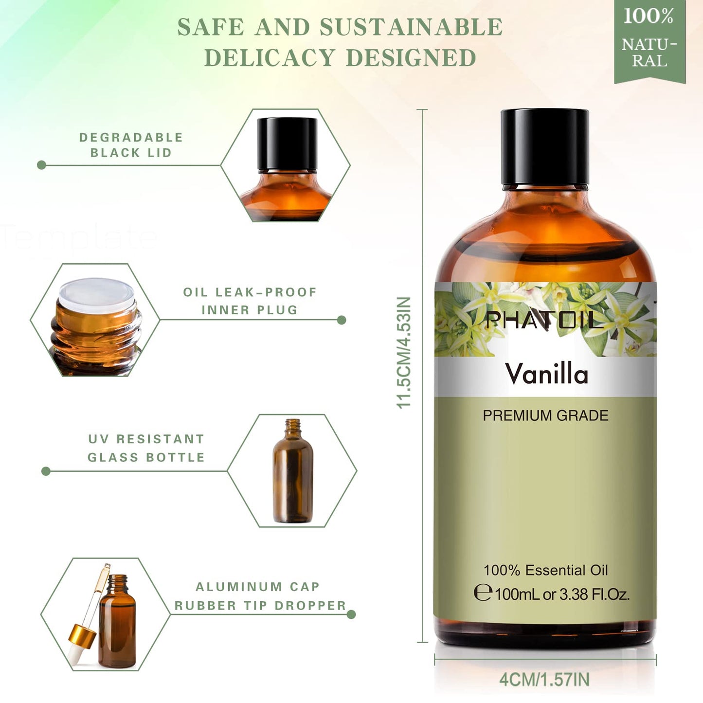 PHATOIL Vanilla Essential Oil 100ml - Diffuser, Aromatherapy, Sleep & Relax