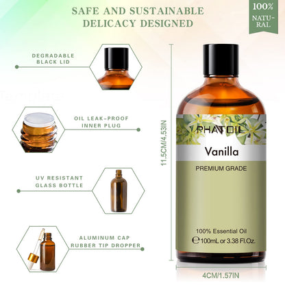 PHATOIL Vanilla Essential Oil 100ml - Diffuser, Aromatherapy, Sleep & Relax