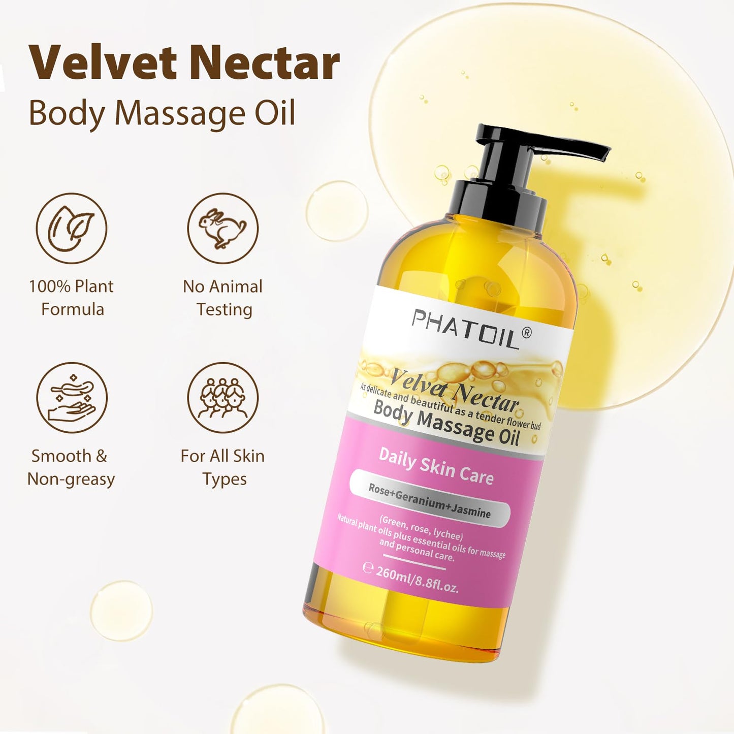 Velvet Nectar Body Massage Oil 260 ml – Rose, Jasmine & Geranium