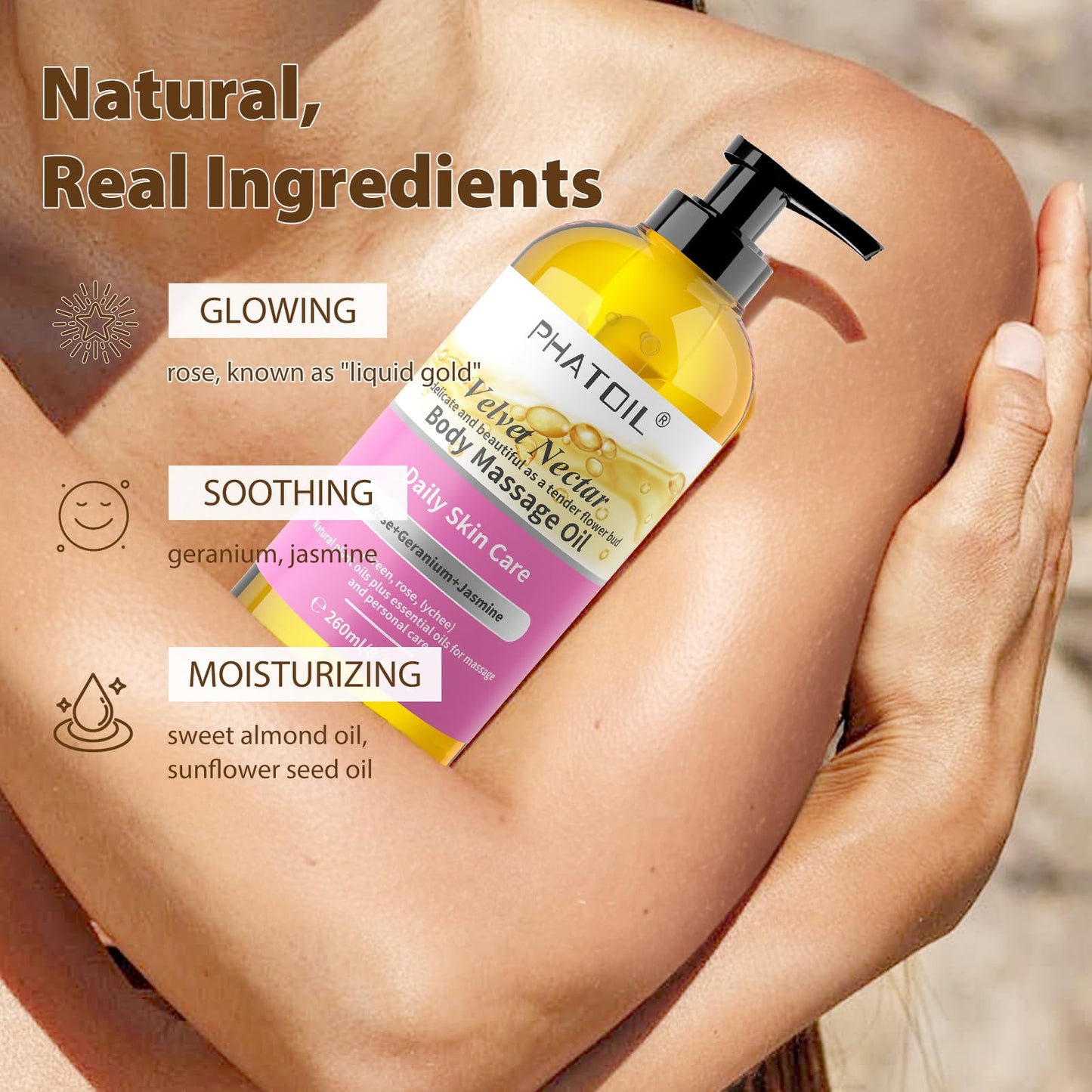 Velvet Nectar Body Massage Oil 260 ml – Rose, Jasmine & Geranium
