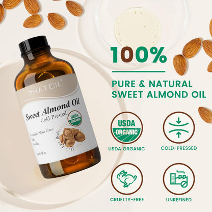 PHATOIL Organic Sweet Almond Oil 118 ml – Cold Pressed, USDA Certified Organic