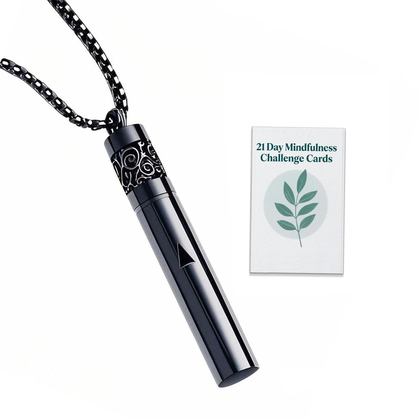 phaxud Mindfulness Breathing Necklace & Essential Oil Diffuser - 2-in-1 Stainless Steel Jewelry (Black)
