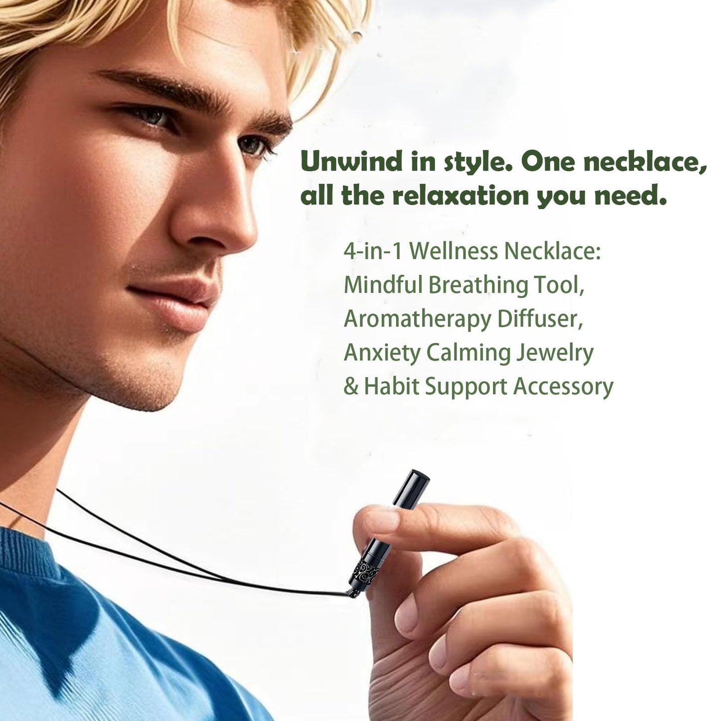 phaxud Mindfulness Breathing Necklace & Essential Oil Diffuser - 2-in-1 Stainless Steel Jewelry (Black)