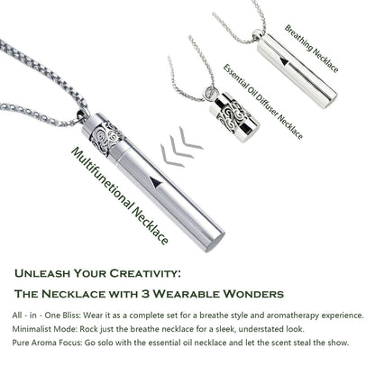 phaxud Mindfulness Breathing Necklace & Essential Oil Diffuser - 2-in-1 Stainless Steel Jewelry (Black)
