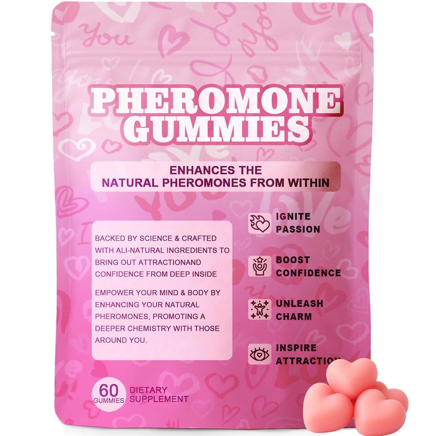 Pheromone Gummies for Women – Slippery Elm, Hormone Balance, Odor Support, 60 Vegan Gummies