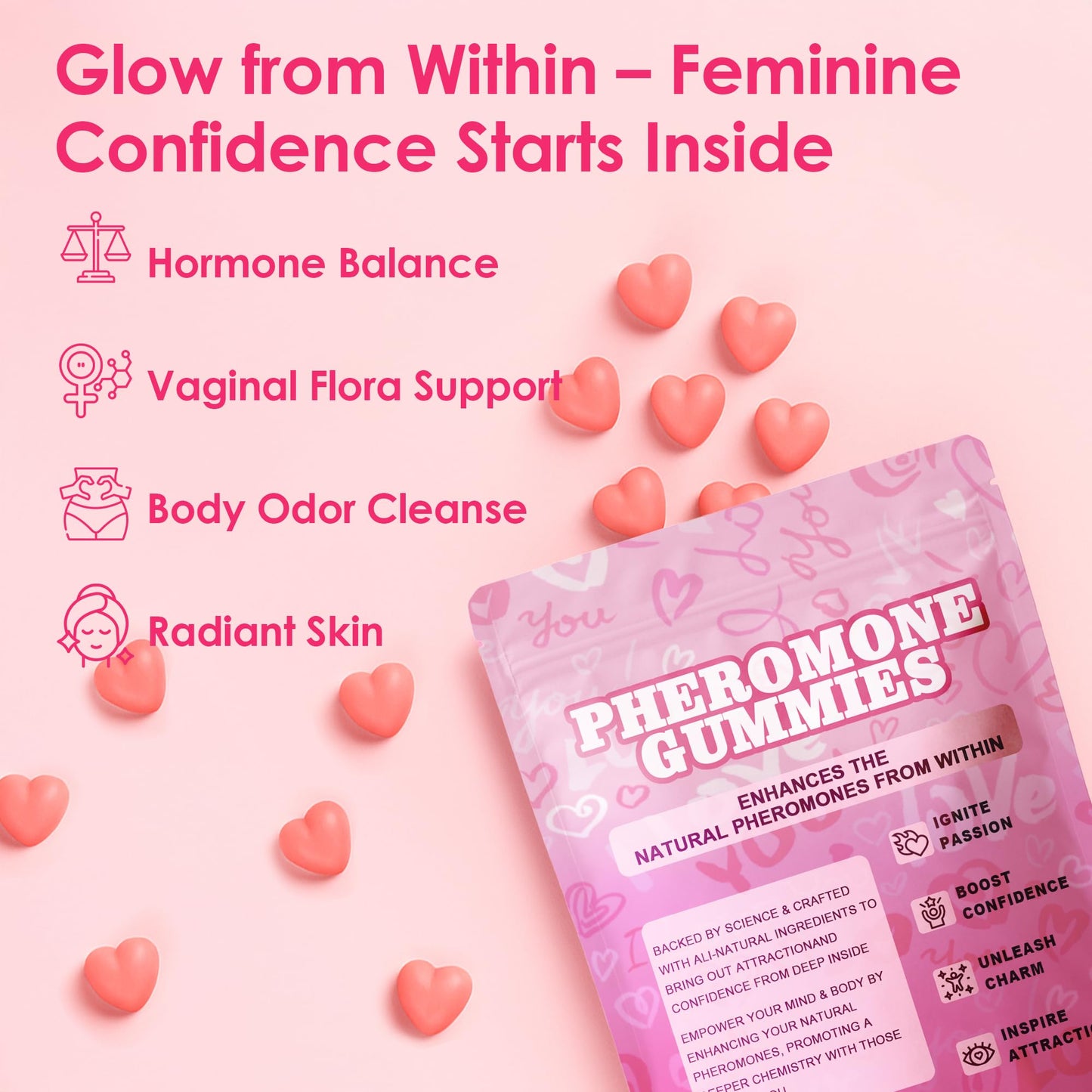 Pheromone Gummies for Women – Slippery Elm, Hormone Balance, Odor Support, 60 Vegan Gummies