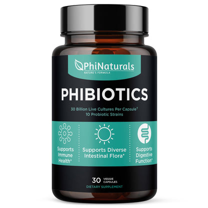 PhiNaturals High Potency Probiotics 30B CFU | 10 Strains, 30 Vegan Capsules | For Women & Men Gut Health