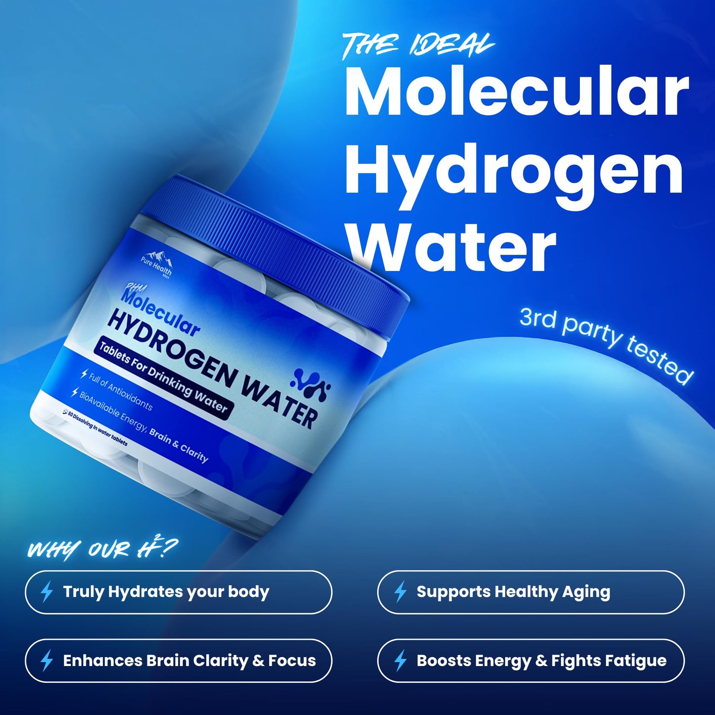 PHM Hydrogen Water Tablets – H2 Molecular Tabs | Hydration & Energy (90 Tablets)