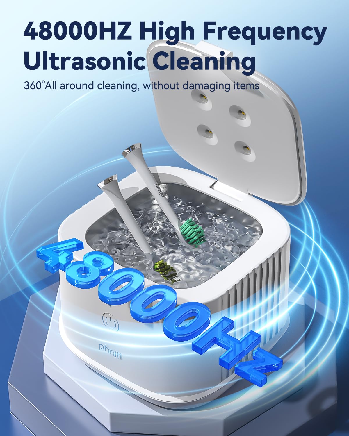 Ultrasonic Retainer Cleaner – Phniti 48kHz Portable Dental Cleaner (375ml)
