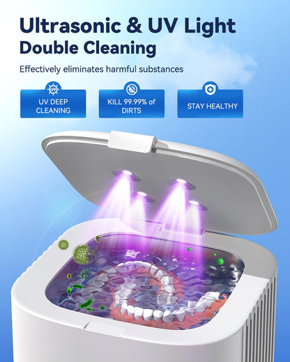 Ultrasonic Retainer Cleaner – Phniti 48kHz Portable Dental Cleaner (375ml)