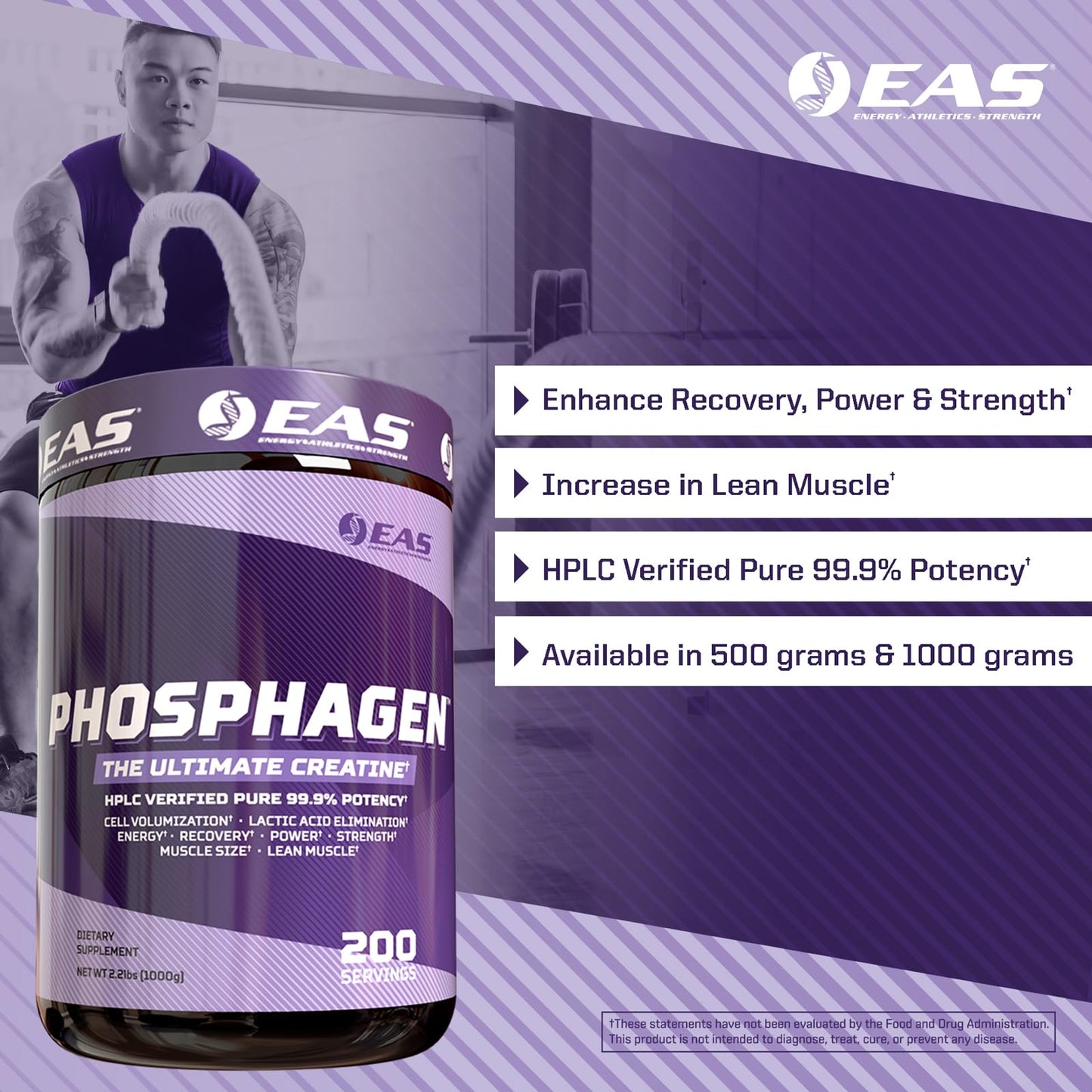 Experimental and Applied Sciences Phosphagen Ultimate Creatine Powder | Power, Strength, Muscle Size, & Cell Volumization | Pure 99.9% Potency | 200 Servings (Unflavored)
