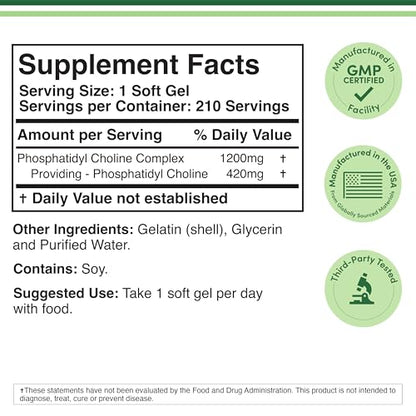 Phosphatidylcholine 1,200mg – 210 Softgels | Brain Health Support | Non-GMO & Gluten Free | Double Wood