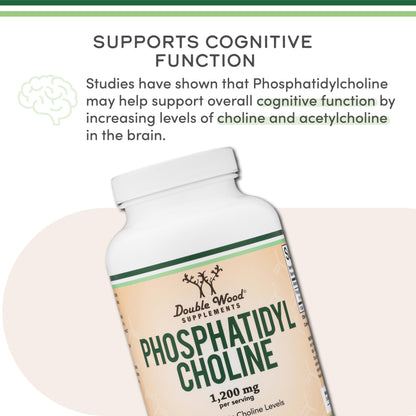 Phosphatidylcholine 1,200mg – 210 Softgels | Brain Health Support | Non-GMO & Gluten Free | Double Wood