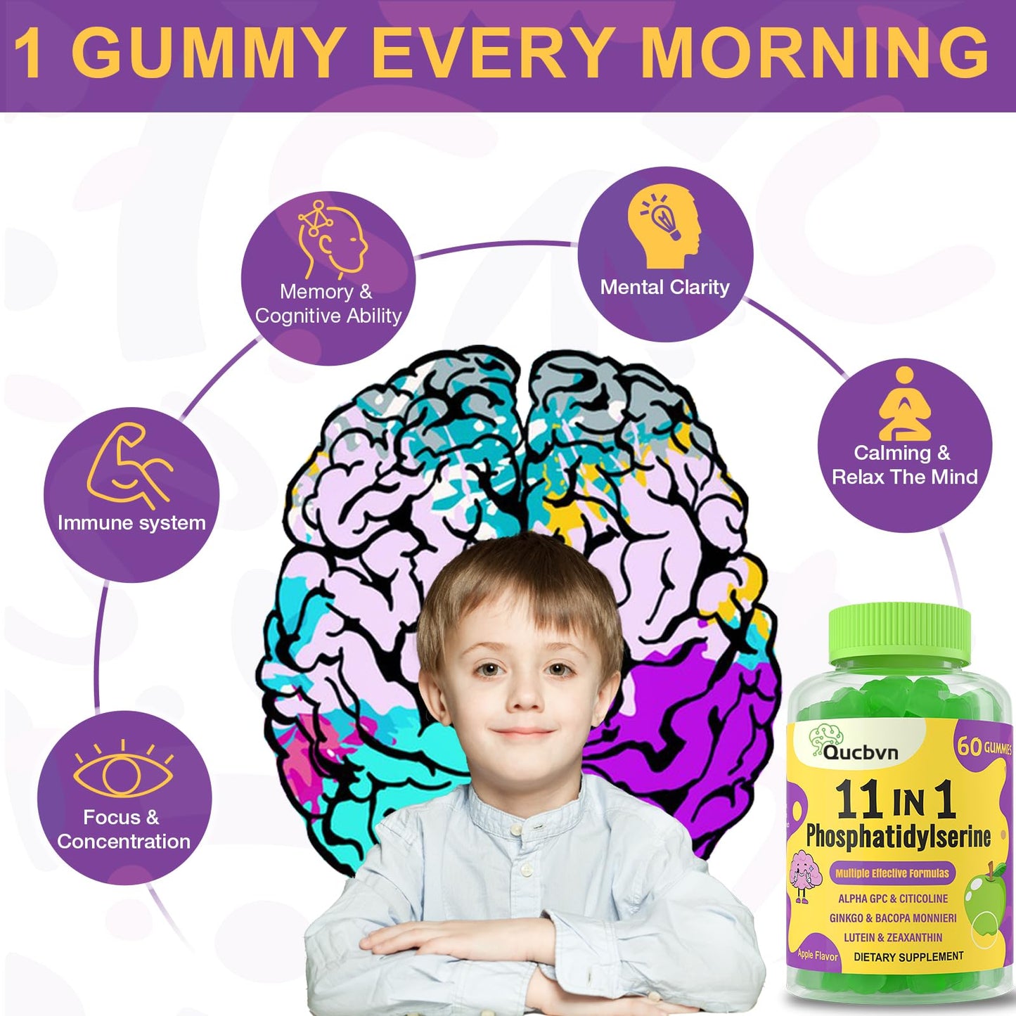 (2 Packs) Phosphatidylserine 600mg Gummies - Memory & Focus Support, 120 Gummies