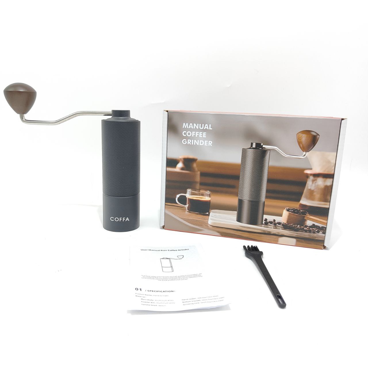 COFFA Manual Coffee Grinder Stainless Steel Burr Adjustable Hand Crank Portable