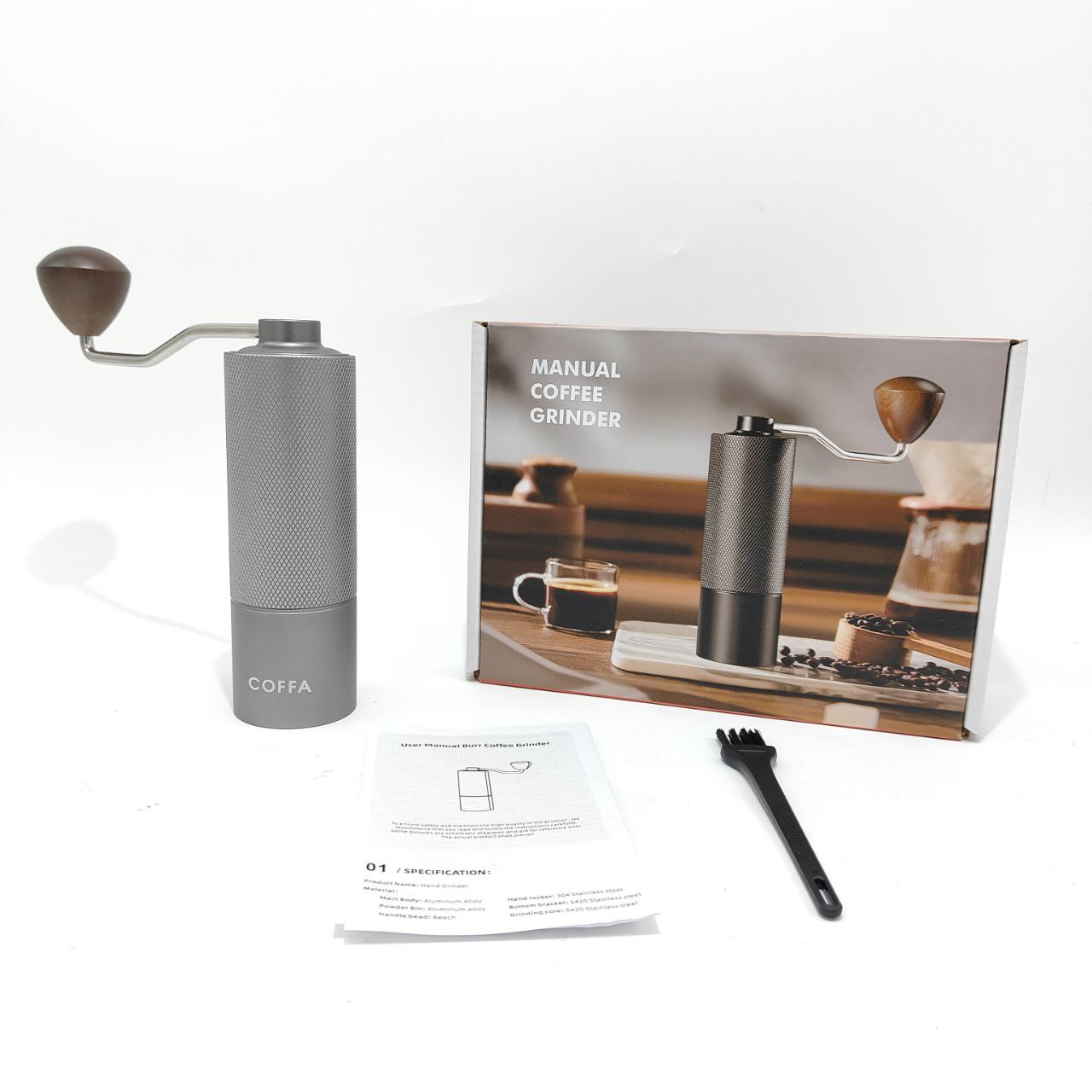 COFFA Manual Coffee Grinder Stainless Steel Burr Adjustable Hand Crank Portable