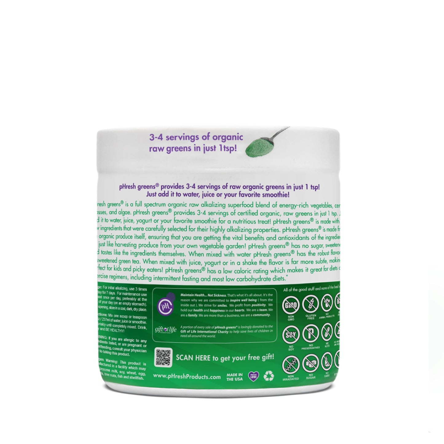 pHresh Greens Raw Alkalizing Superfood Greens Powder – 5 oz (1 Month) – Gluten-Free