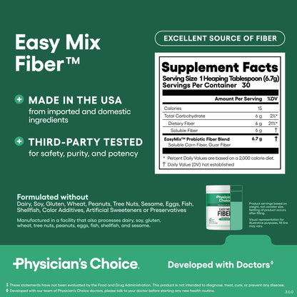 Physician's Choice Easy Mix Fiber - Unflavored Daily Prebiotic Fiber for Digestive Health (7.1oz)
