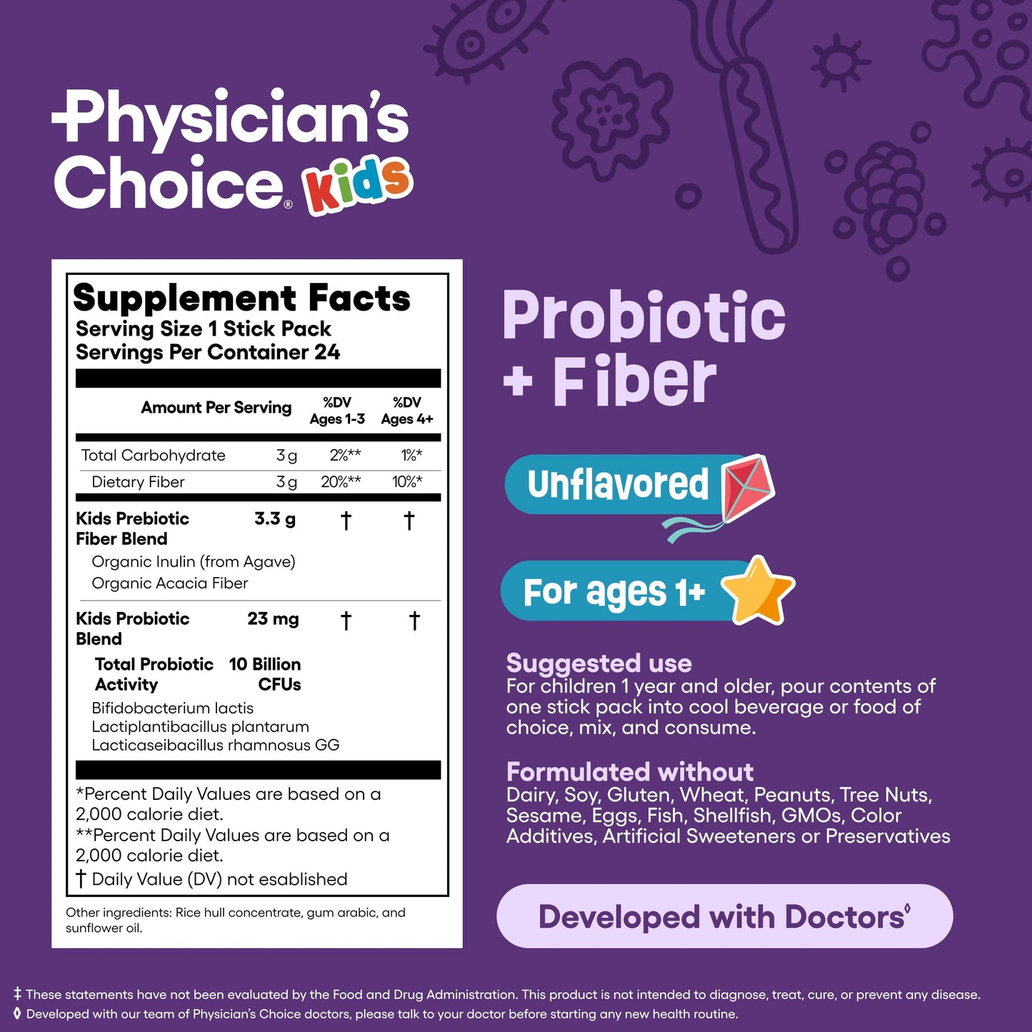 Physician's Choice Kids Probiotic + Prebiotic Fiber – 24 Pack (Ages 1+)