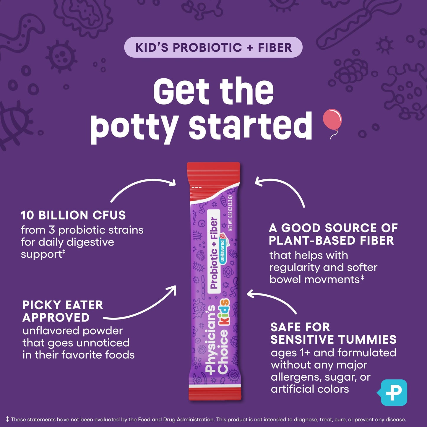 Physician's Choice Kids Probiotic + Prebiotic Fiber – 24 Pack (Ages 1+)