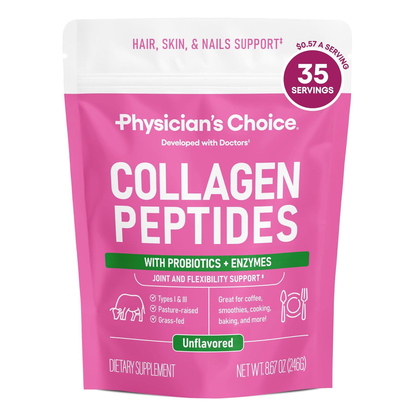 Physician's CHOICE Collagen Peptides – Grass-Fed, Non-GMO Protein Powder for Hair, Skin & Joints