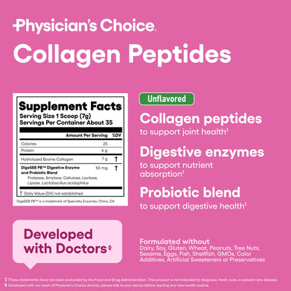 Physician's CHOICE Collagen Peptides – Grass-Fed, Non-GMO Protein Powder for Hair, Skin & Joints