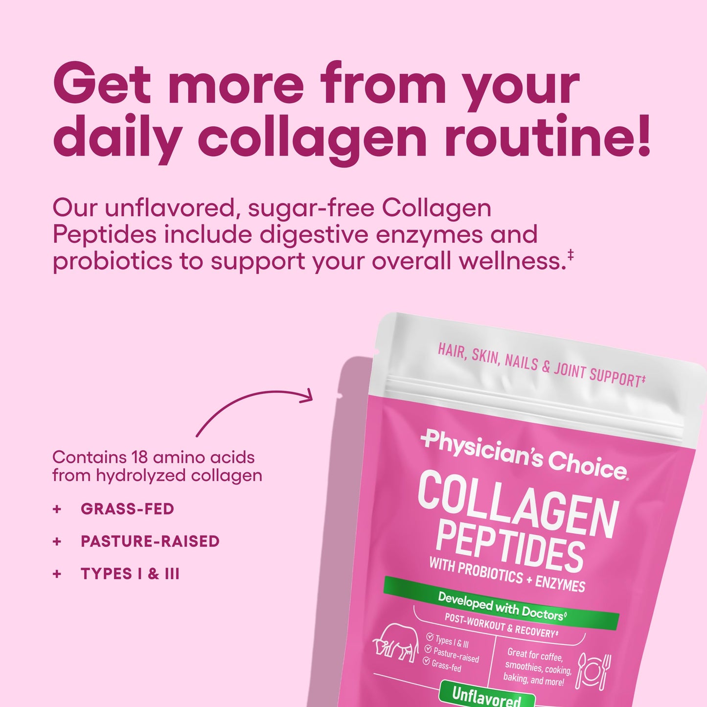 Physician's CHOICE Collagen Peptides – Grass-Fed, Non-GMO Protein Powder for Hair, Skin & Joints