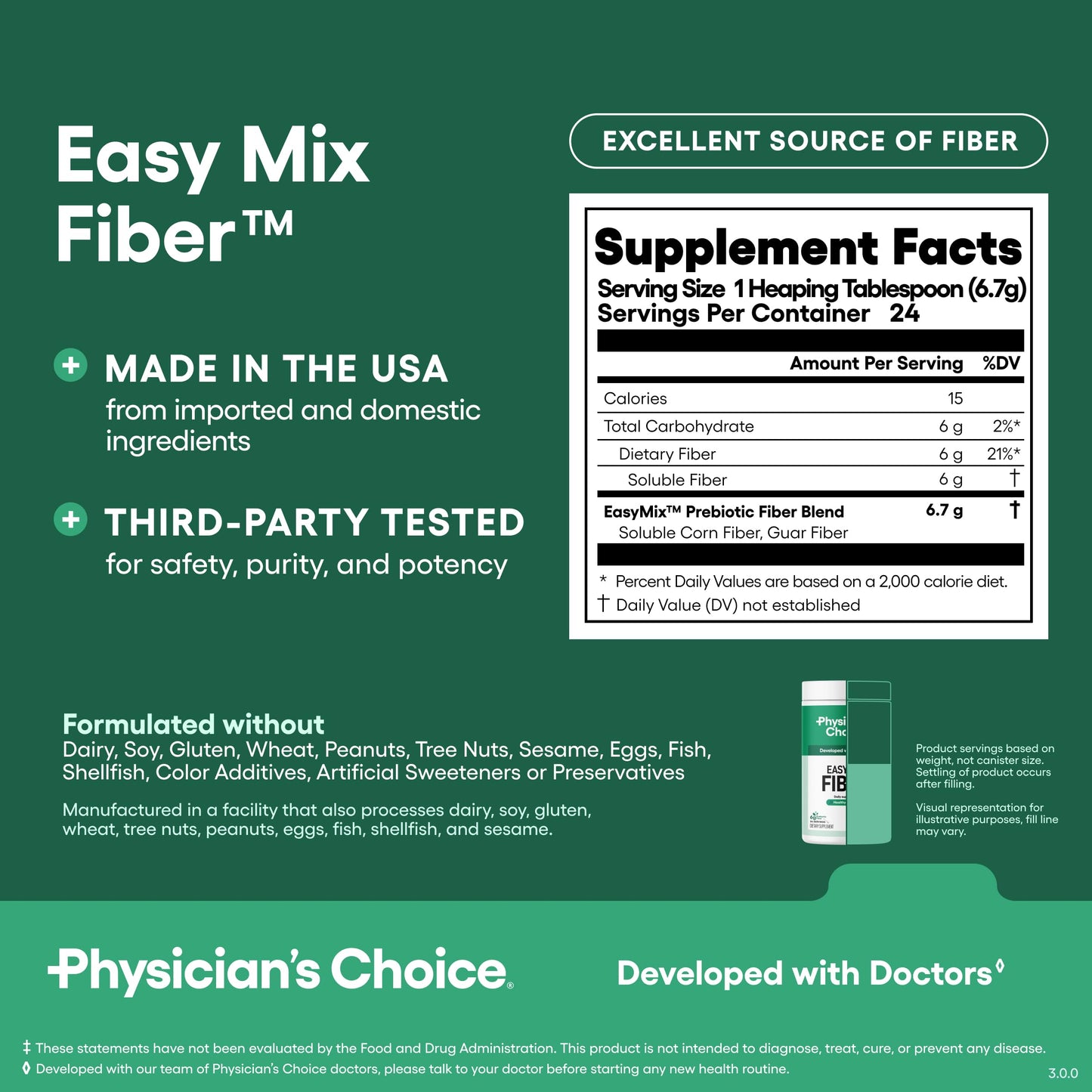 Physician's CHOICE Easy Mix Fiber – Unflavored, Sugar Free, 5.7oz