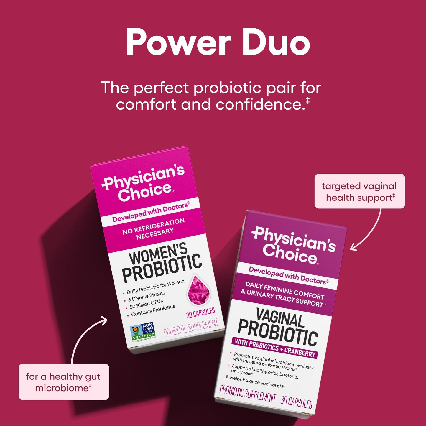 Physician's CHOICE Feminine Power Duo Bundle: Vaginal Probiotic & Womens Probiotic