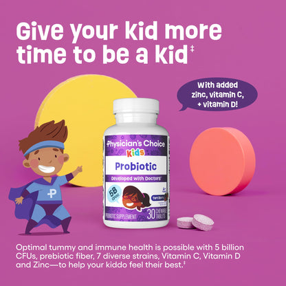 Physician's CHOICE Probiotics for Kids - 7 Diverse Strains, Organic Prebiotics, Vitamins & Minerals - Clinically Studied L. Rhamnosus GG - Immune & Digestive Support - No Sugar or Artificial Dyes